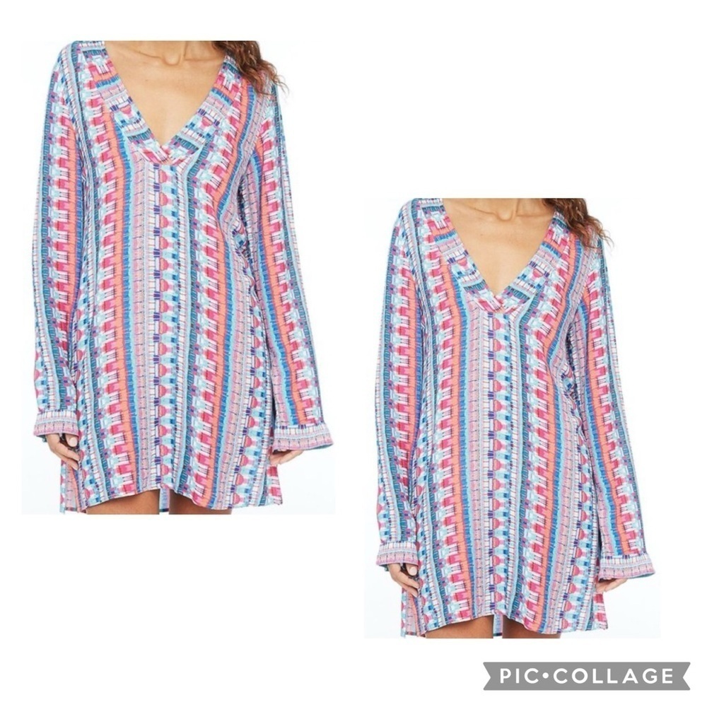 LA BLANCA Women’s Plus Multicolor Stripe GLOBAL JIVE Swim Cover V-Neck Sz 1X